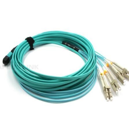 8 هسته MPO فیبر اتصال ، 50um Om3 MPO به LC پچ بند LSZH Aqua