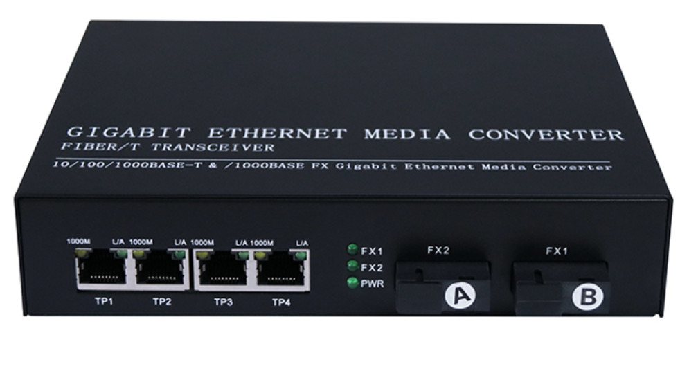 مبدل فیبر نوری IP30 QoS SNMP 10/100/1000 Gigabit 4 Rj45 1.25Gbps